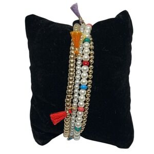 On 34th Beaded Bracelet Set for Women Stackable Boho Style with Tassels
